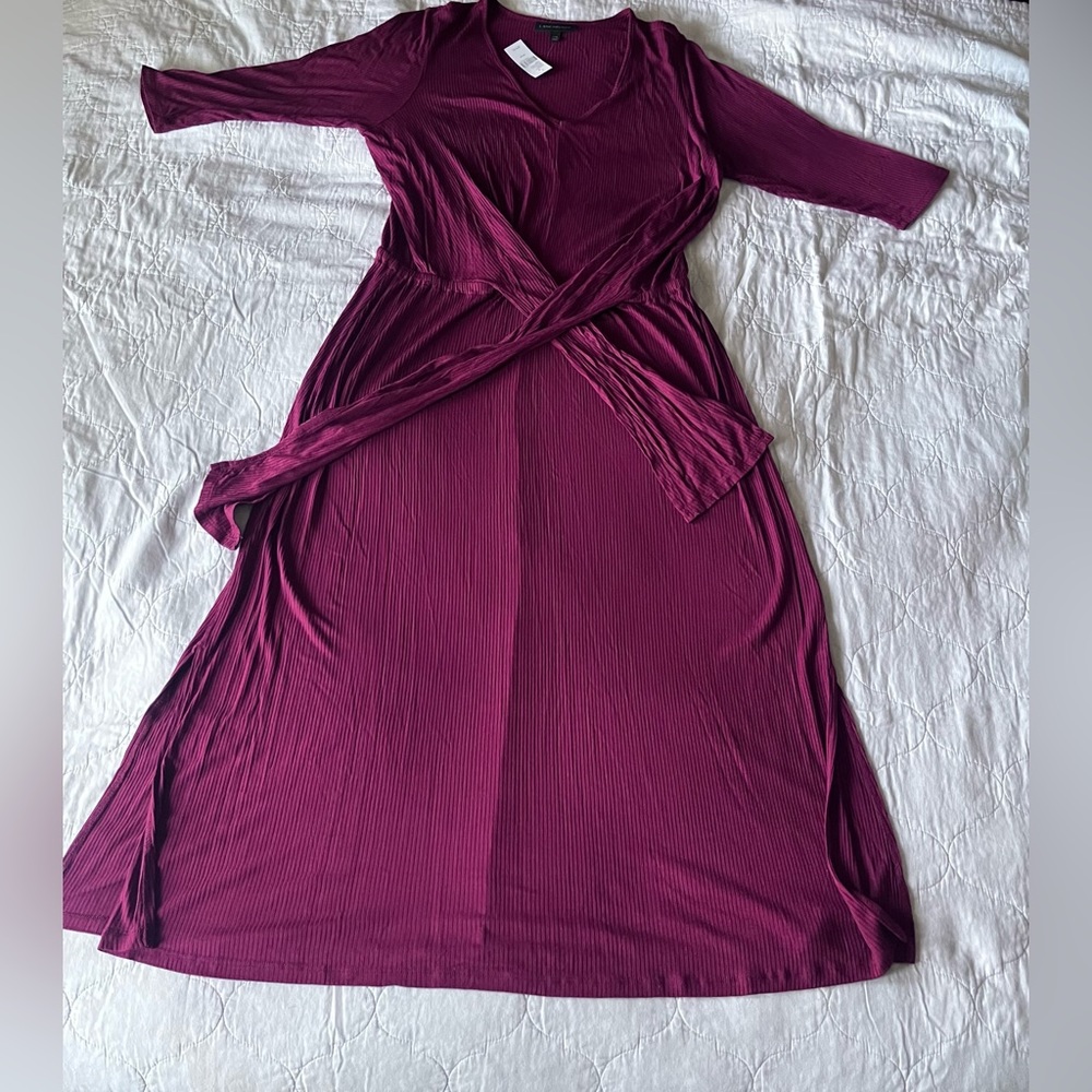 Midi, long sleeve dress, cross body (style) with tie/belt. New with tags!